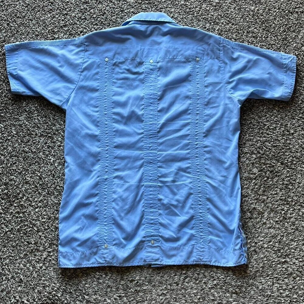 Van Heusen Blue Embroidered Short Sleeve Button-up Lg Shirt Western Boho Cowboy - Picture 3 of 6